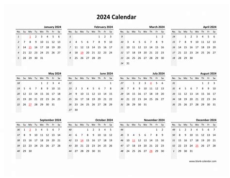 Calendar for Year 2024 (United States) .
